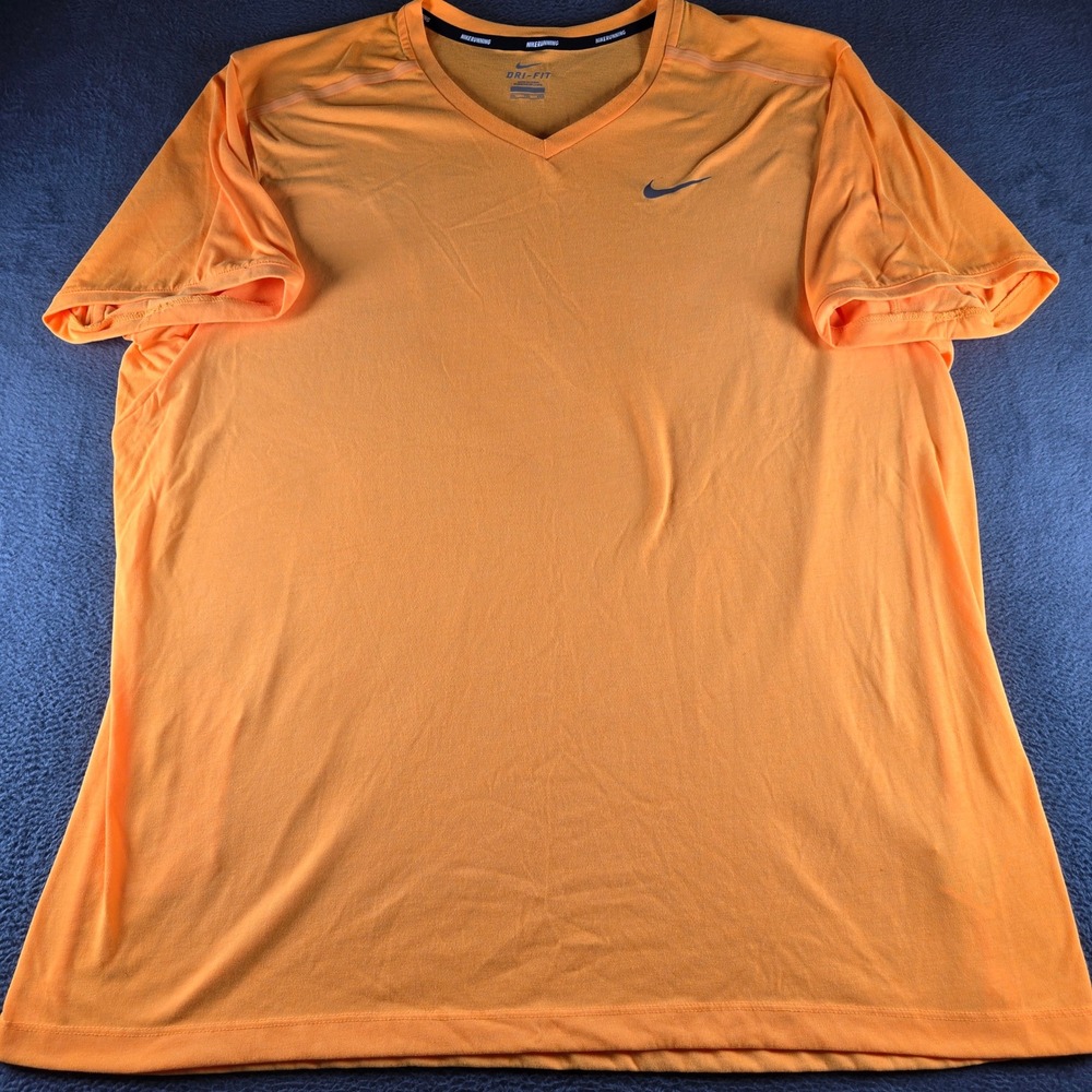 Nike Running Dri-FIT V-Neck Shirt Mens XXL Orange Heather Zipper Pocket Tee